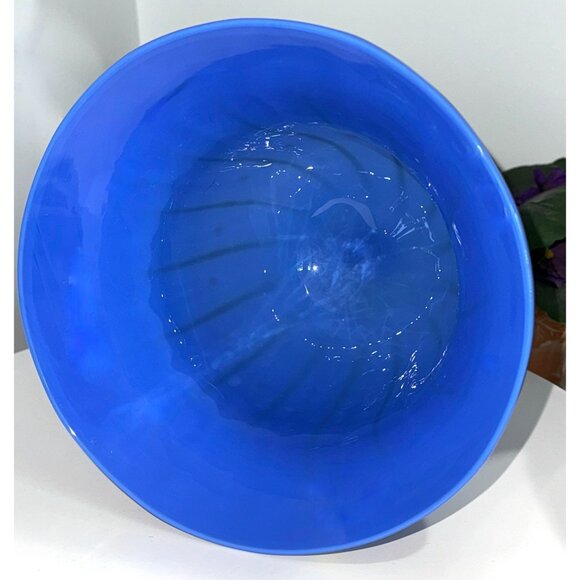 Handcrafted Blue & Yellow Striped Blown Art Glass Vase - Picture 8 of 8